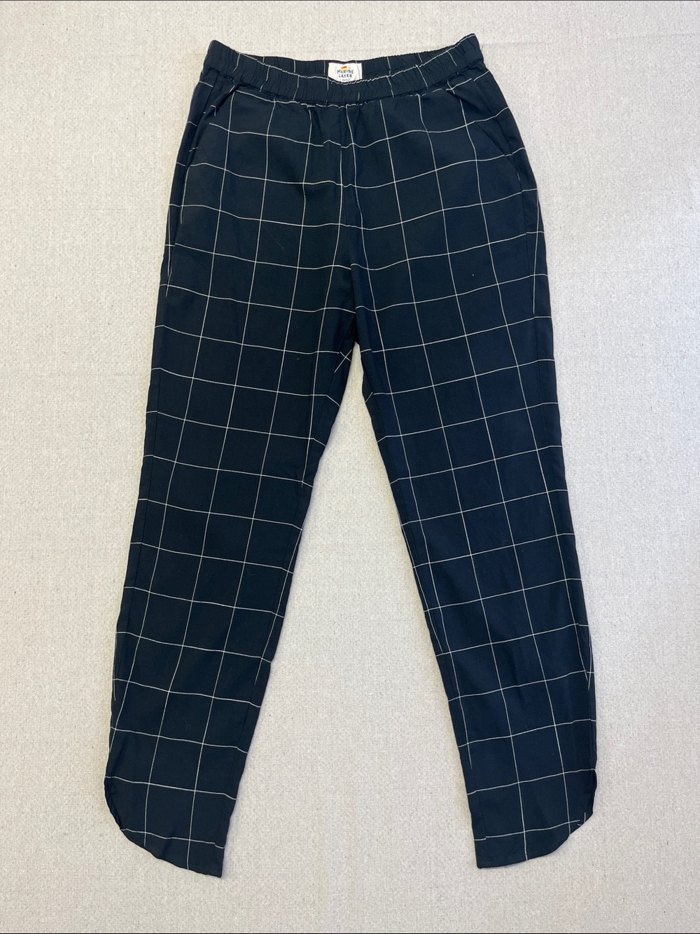 Marine Layer Women’s Small Black Windowpane Plaid Pull-On Pants